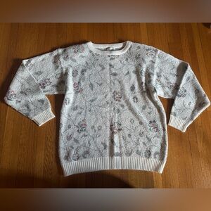 Vintage 80s Harrington Park Grey/Cream Floral Sweater, Size L